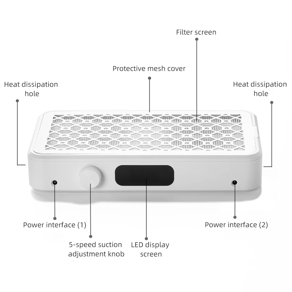 Twin-Turbo Nail Dust Collector Brushless Speed Adjustable Manicure Nail Vacuum Cleaner with Removable Filter Vacuum Fan detail