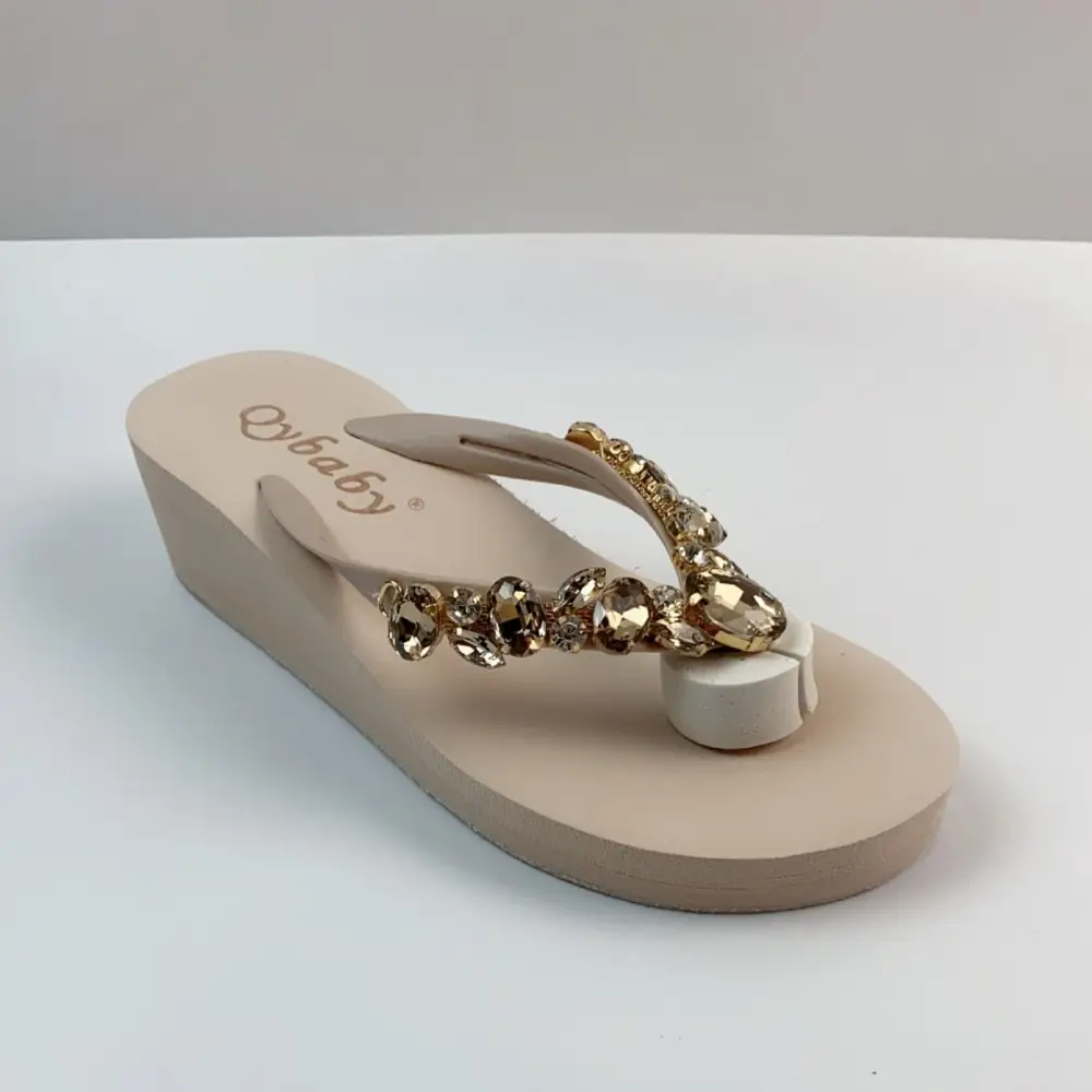 Diamond Slippers Women Summer Outdoor Wear Beach Shoes Sandals Womens Sexy Shoes Slope Heel Flip Flops for Women Chanclas Mujer