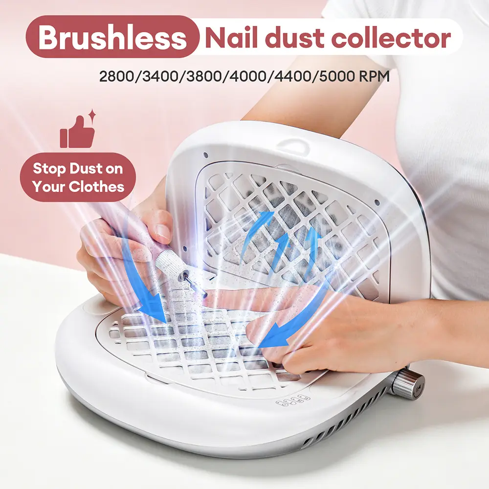 Foldable Nail Dust Collector Dual-Turbine Speed Adjustable Manicure Nail Vacuum Cleaner 90° Dual-Sided Dust Collection Nail Tool