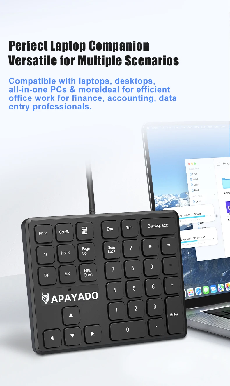 T35 Wired Numeric Keypad 34 Keys APAYADO USB Number Pad Plug Ergonomic Ultra Thin Portable for Finance detail