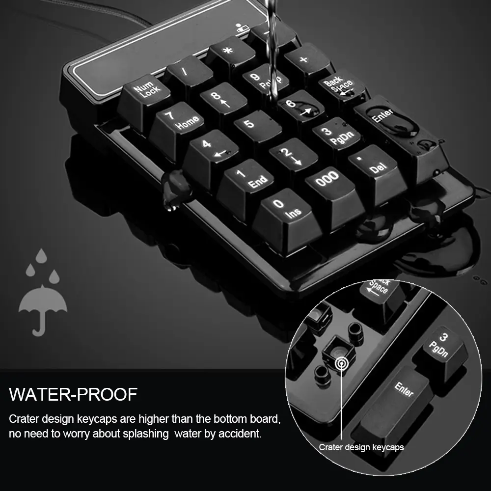 USB Wired Numeric Keypad Mechanical Feel Number Pad Keyboard 19 Keys Water-proof for Laptop Desktop PC Notebook Black product view
