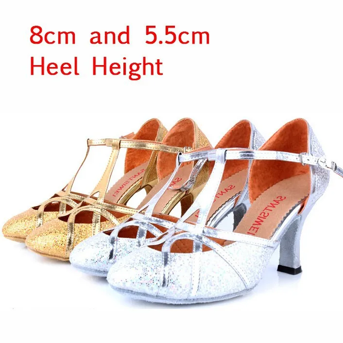 New Latin Dance Shoes Woman High Heel Silver Gold Cheap Ballroom Dancing Shoes Girls Gliter Closed Toe Salsa Shoes 5cm 7cm Heel detail