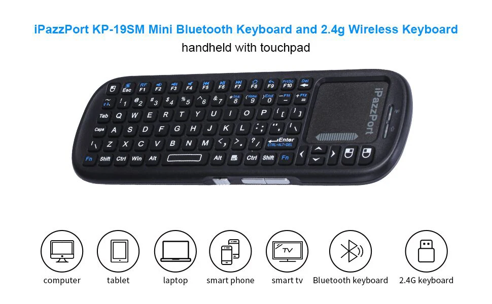 IPazzPort Mini Bluetooth & 2.4GHz Wireless Keyboard with Touchpad Mouse Combo for Android TV Box/PC/Tablet/PS4/Raspberry Pi 3/HT detail