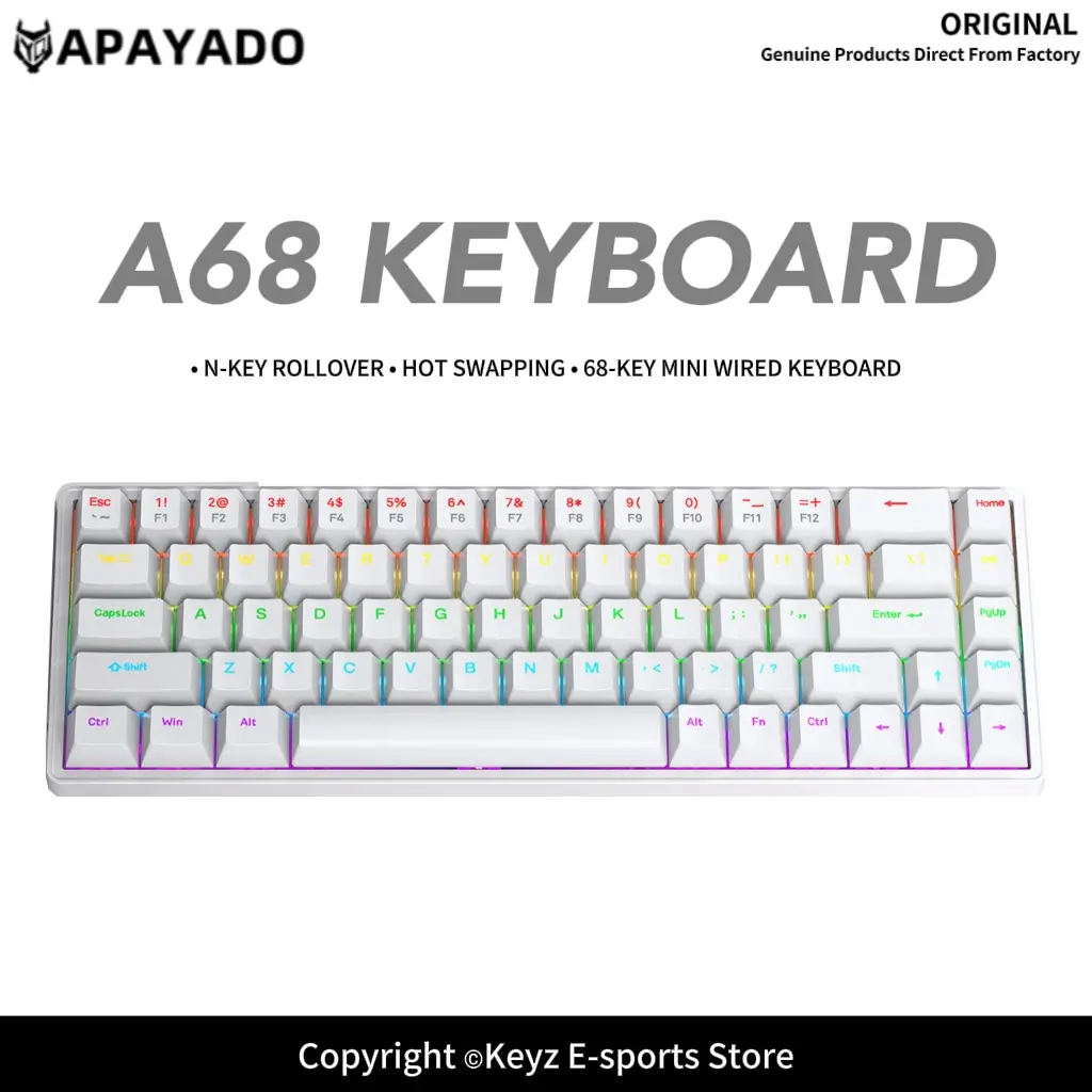 APAYADO A68 Wired Mechanical Keyboard Compact Layout Hot Swappable Blue/Red Switches RGB Backlight Full Key Rollover Type-C