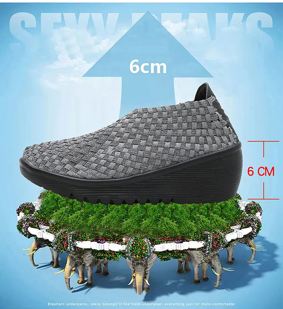 EOFK Autumn Women Woven Shoes Loafers Platform Handmade Elastic Slip on Nylon Woven Casual Wedges Shoes Lady detail