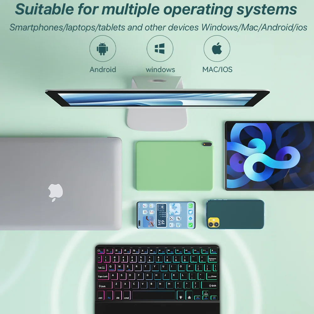 Rechargeable Wireless Backlit Keyboard And Mouse For iOS Android Windows System Backlight And Bluetooth For Smart Phone Pad product view