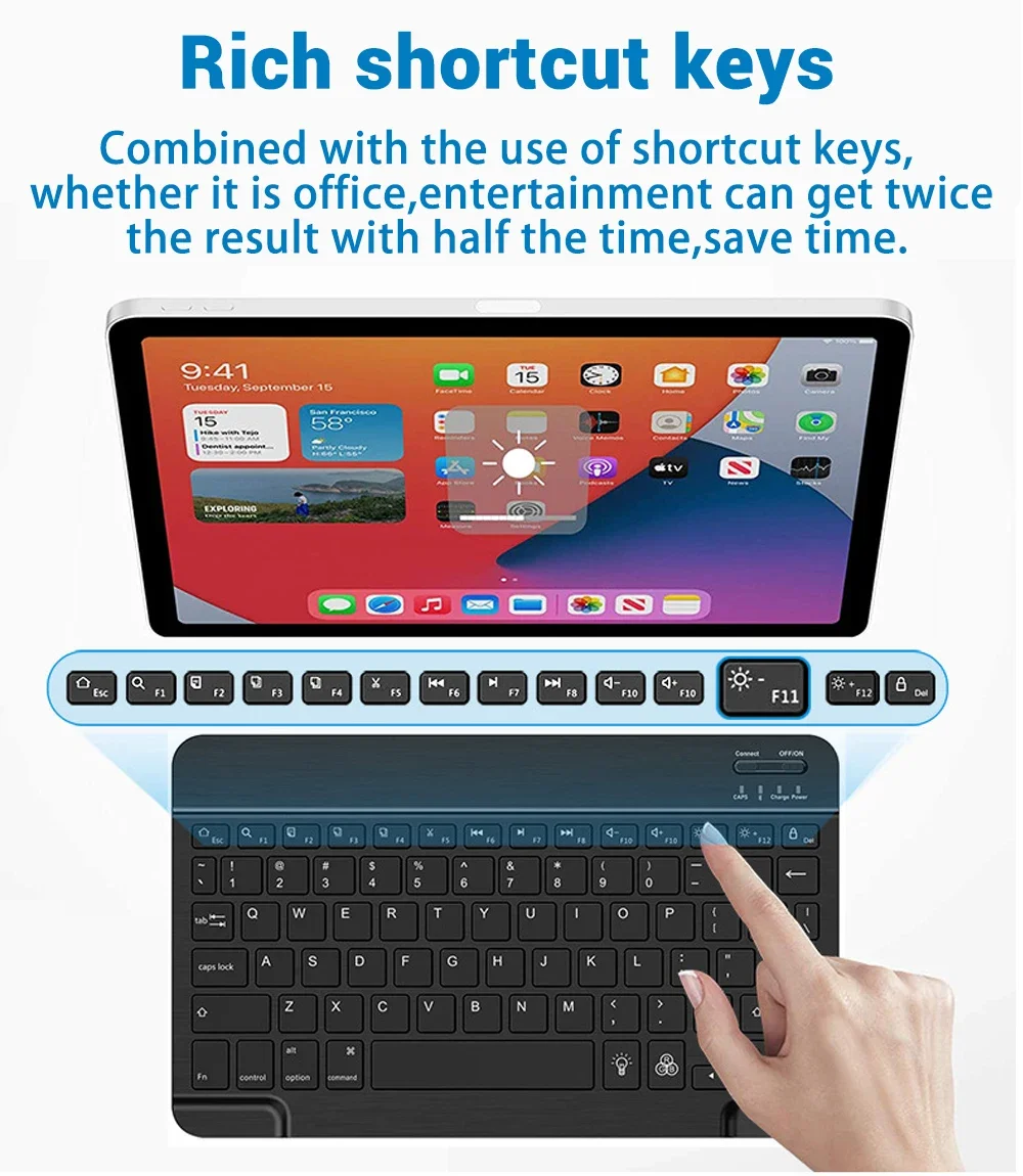 New Slim 7 Color Backlit Bluetooth Keyboard Mouse ComboRechargeable MultiLanguage for Tablet Phone detail