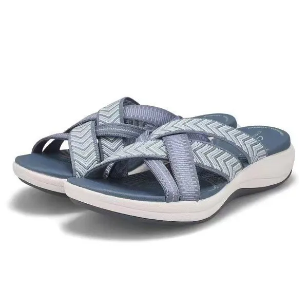 Summer Outdoor Women Wedge Sandals Open Toe Thick Sole Fashion Slope Heel Cross Slippers Beach Comfortable Women's Casual Slides detail