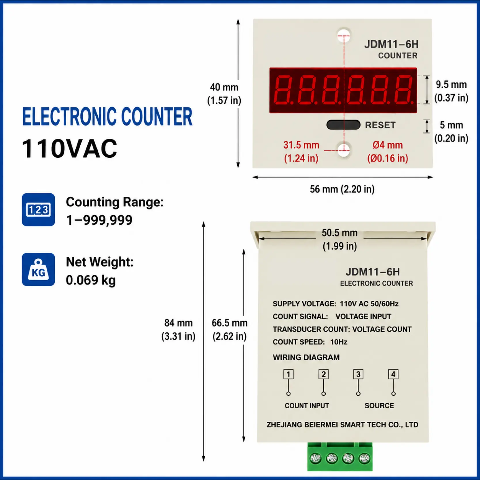 JDM11-6H 6 Digit Digital Counter Electronic Counter Totalizing Counter Resettable Power Failure Memory 12-24V 36V 110V 220V 380V product view