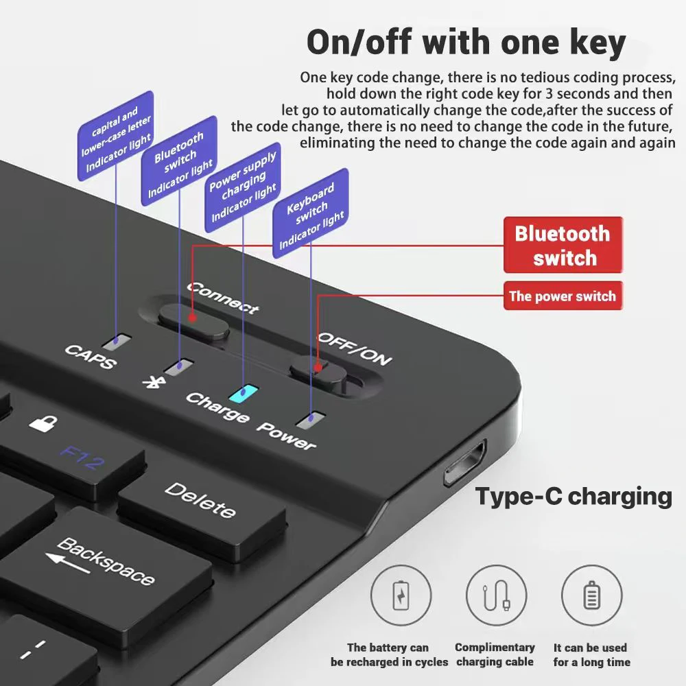New Slim 7 Color Backlit Bluetooth Keyboard Mouse ComboRechargeable MultiLanguage for Tablet Phone detail