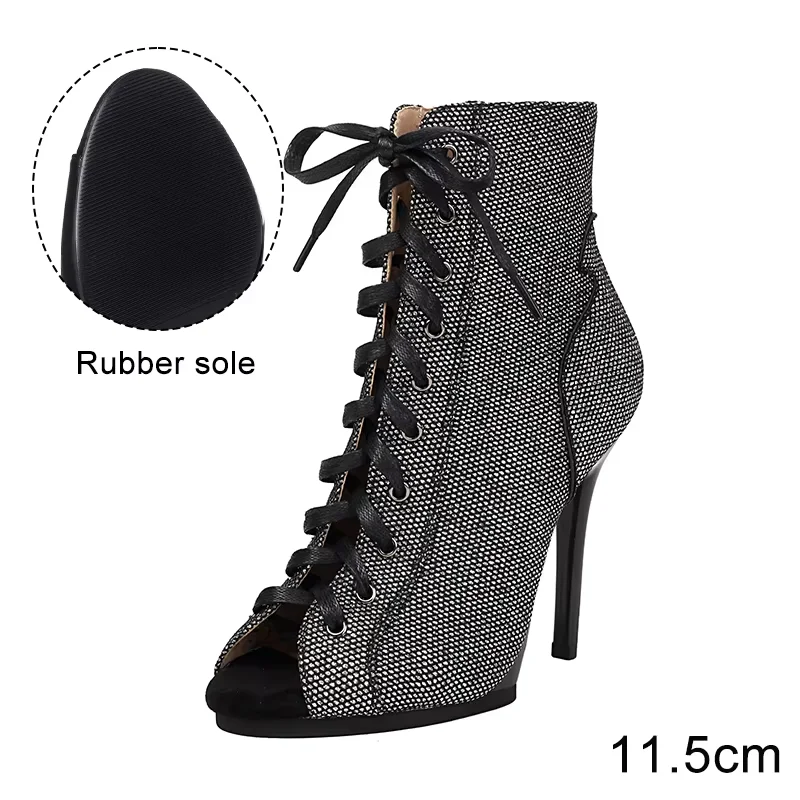 Black Sexy PU Platform Jazz Latin Custom Dance Shoes Lace-up High Heels Dance Shoes Soft-soled Short Boots Dance Boots for Women product view