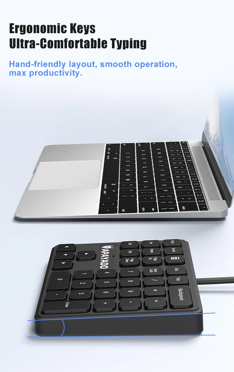 T35 Wired Numeric Keypad 34 Keys APAYADO USB Number Pad Plug Ergonomic Ultra Thin Portable for Finance detail