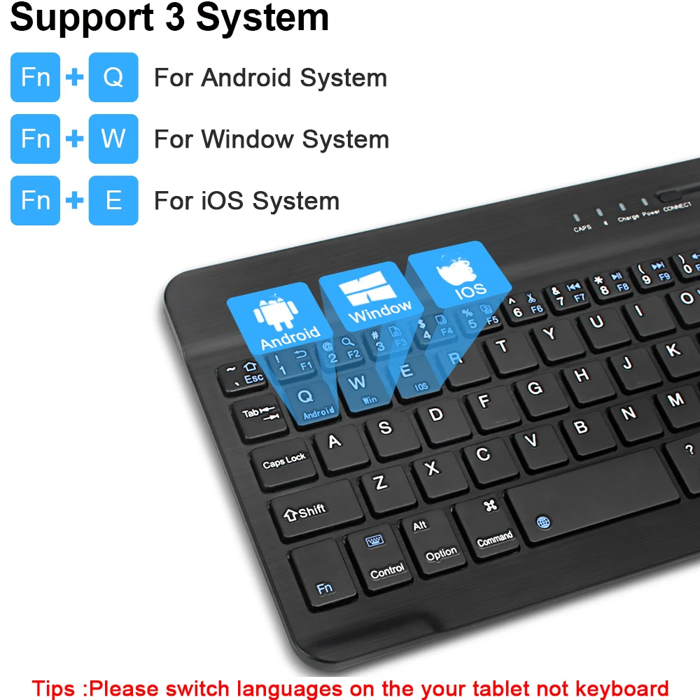 Bluetooth Wireless Keyboard 10 inch Rechargeable Keyboard Russian English Keycaps For iPad Tablet Laptop Adapter PC Accessories detail