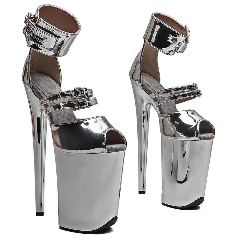 Leecabe 23CM/9inches Shiny PU Upper Trend Fashion Electroplate Platform High Heels Sandals Stripper Heel Pole Dance Shoes