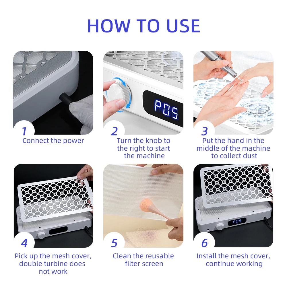 Twin-Turbo Nail Dust Collector Brushless Speed Adjustable Manicure Nail Vacuum Cleaner with Removable Filter Vacuum Fan detail