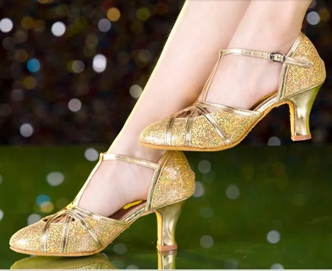 New Latin Dance Shoes Woman High Heel Silver Gold Cheap Ballroom Dancing Shoes Girls Gliter Closed Toe Salsa Shoes 5cm 7cm Heel detail