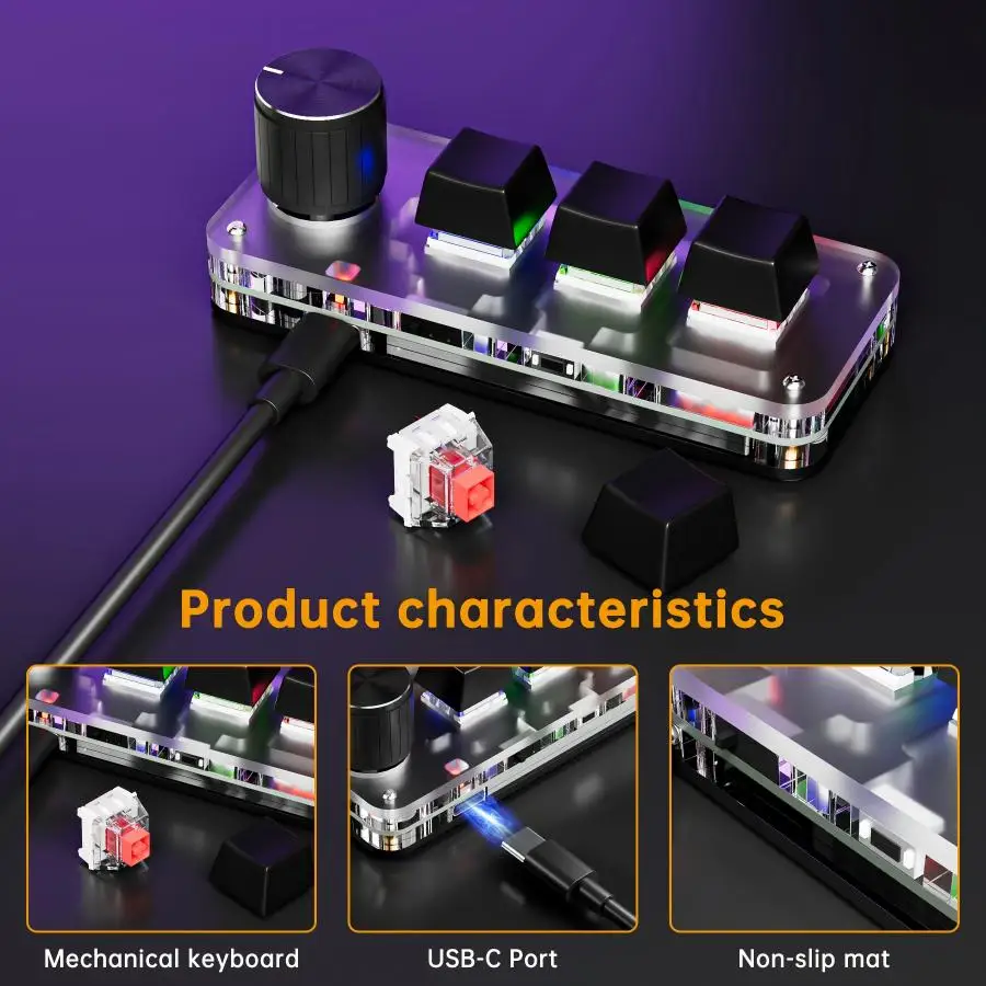 2.4G 3-key Customize Bluetooth Keyboard Macro Knob Copy Paste Shortcut Key E-sports Game Mini Mechanical Hot Plug Mini Keyboard detail