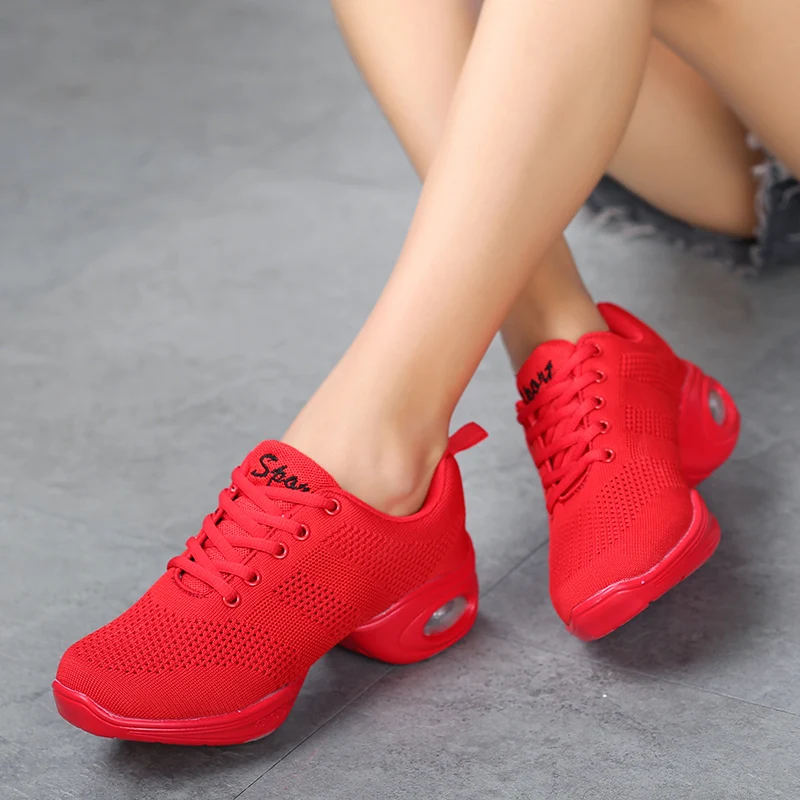 Women Mesh Dance Shoes Air Cushion Wedge Non Slip Lace Up Square Dance Aerobic Fitness Walking Sneakers 876 detail