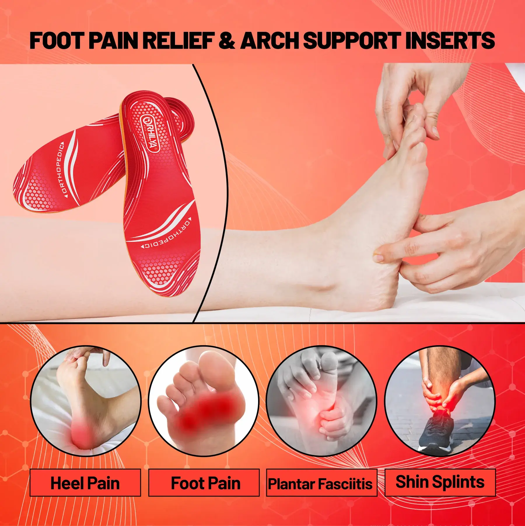 Orthopedic Sport Insole Plantar Fasciitis Flat Foot High Arch Support Men Women Sneaker Orthotic Plantillas Insert Shoe Sole product view