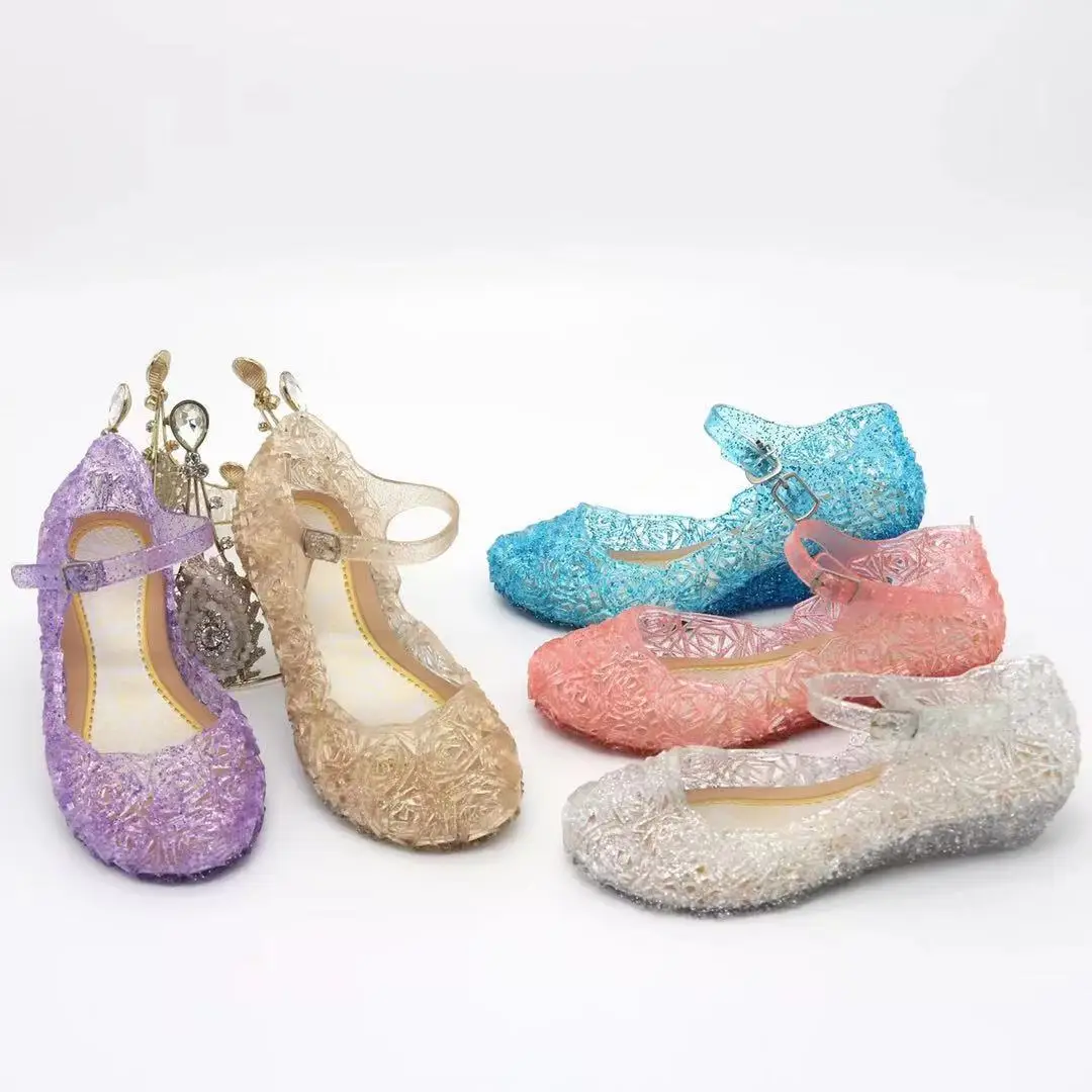 Girls Low Heel Princess Shoes Children New Summer Sandals Girls PVC Jelly Shoes Cinderella Crystal Shoes Kids Slope Heel Sandals detail