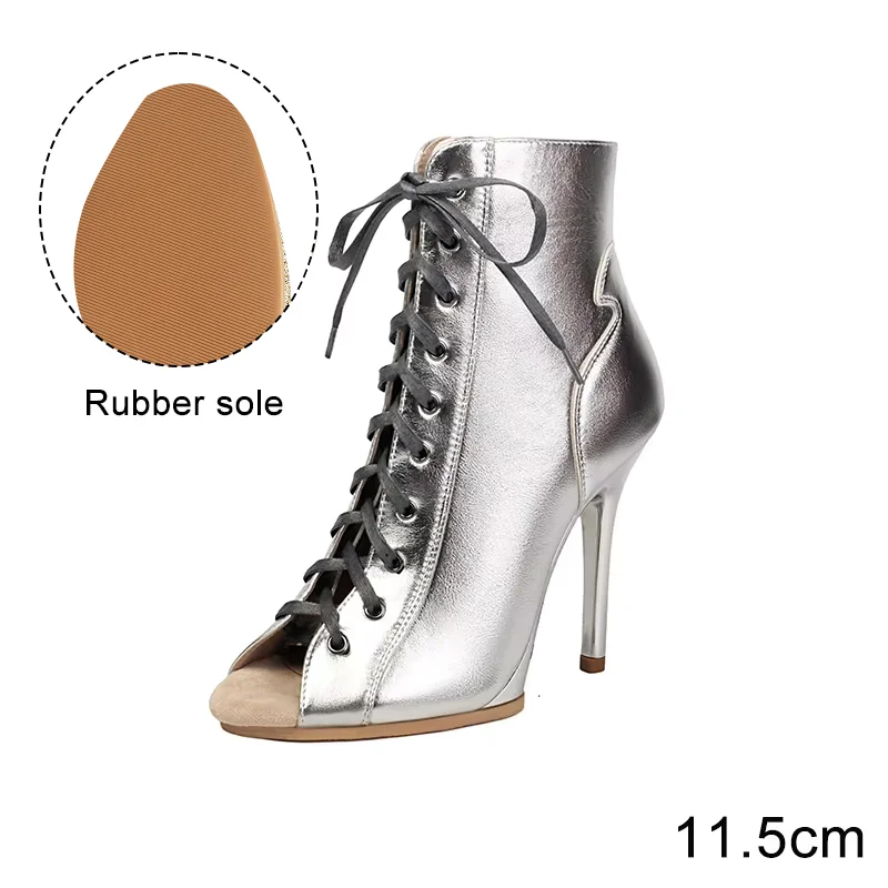 Black Sexy PU Platform Jazz Latin Custom Dance Shoes Lace-up High Heels Dance Shoes Soft-soled Short Boots Dance Boots for Women product view