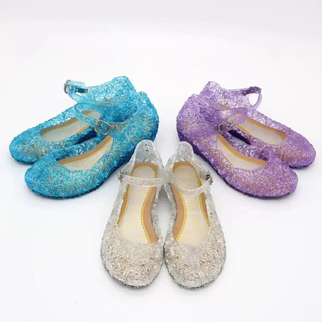 Girls Low Heel Princess Shoes Children New Summer Sandals Girls PVC Jelly Shoes Cinderella Crystal Shoes Kids Slope Heel Sandals detail