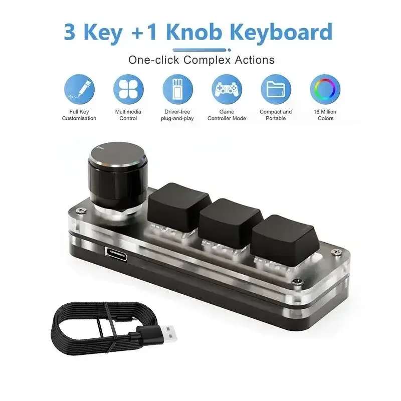 Mini Mechanical Keyboard 3 Keys 1 Knob USB RGB Macro Keyboard Gaming Custom Programming Knob Keyboard Portable For Photoshop product view