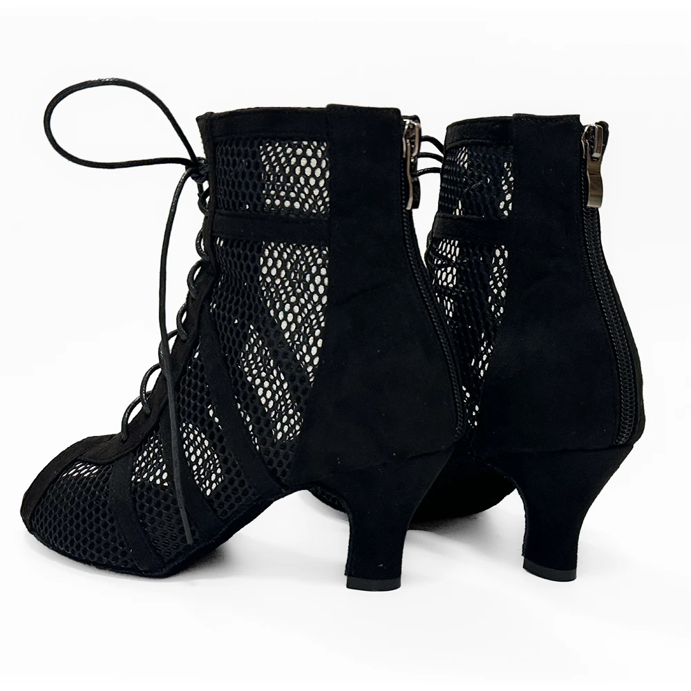 Zipper Dance Booties Latin Salsa Black Suede Leather Dance Shoes Women Dance Shoes In Different Heels 8.5cm 7.5cm 6cm QT-006 detail