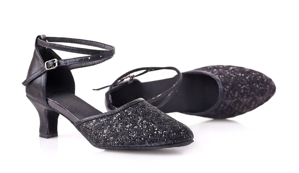 Adult Ladies Women Latin/Salsa/Tango Dance Shoes Closed Toe Glitter Blue/Black Ballroom Dance Shoes High Heels 5/7cm Party Shoes detail
