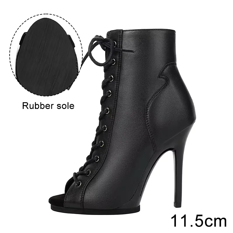Black Sexy PU Platform Jazz Latin Custom Dance Shoes Lace-up High Heels Dance Shoes Soft-soled Short Boots Dance Boots for Women product view