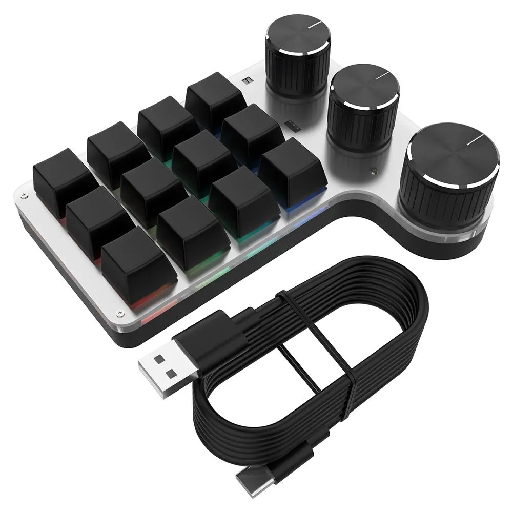 Programmable Customized Keyboard RGB 12 Keys 4 Knob Macro Keypad Hot-swap USB Wired/Bluetooth-Compatible Mechanical Keyboard product view