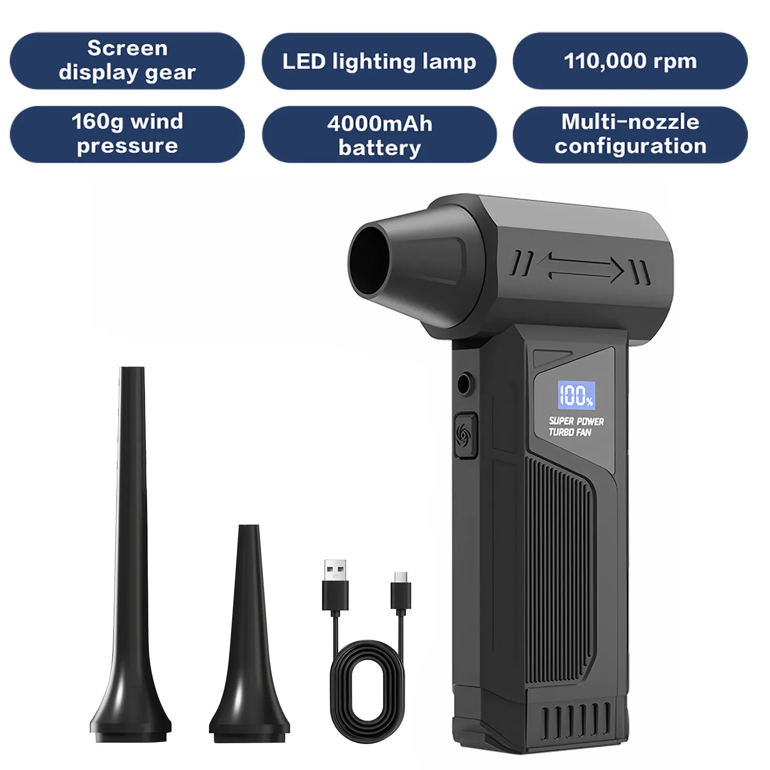 Violent Fan 110000RPM Powerful Air Blower Vacuum Dust Cleaner Type-C Charge Strong Winds Brushless Turbo Jet Blower for Desktop product view