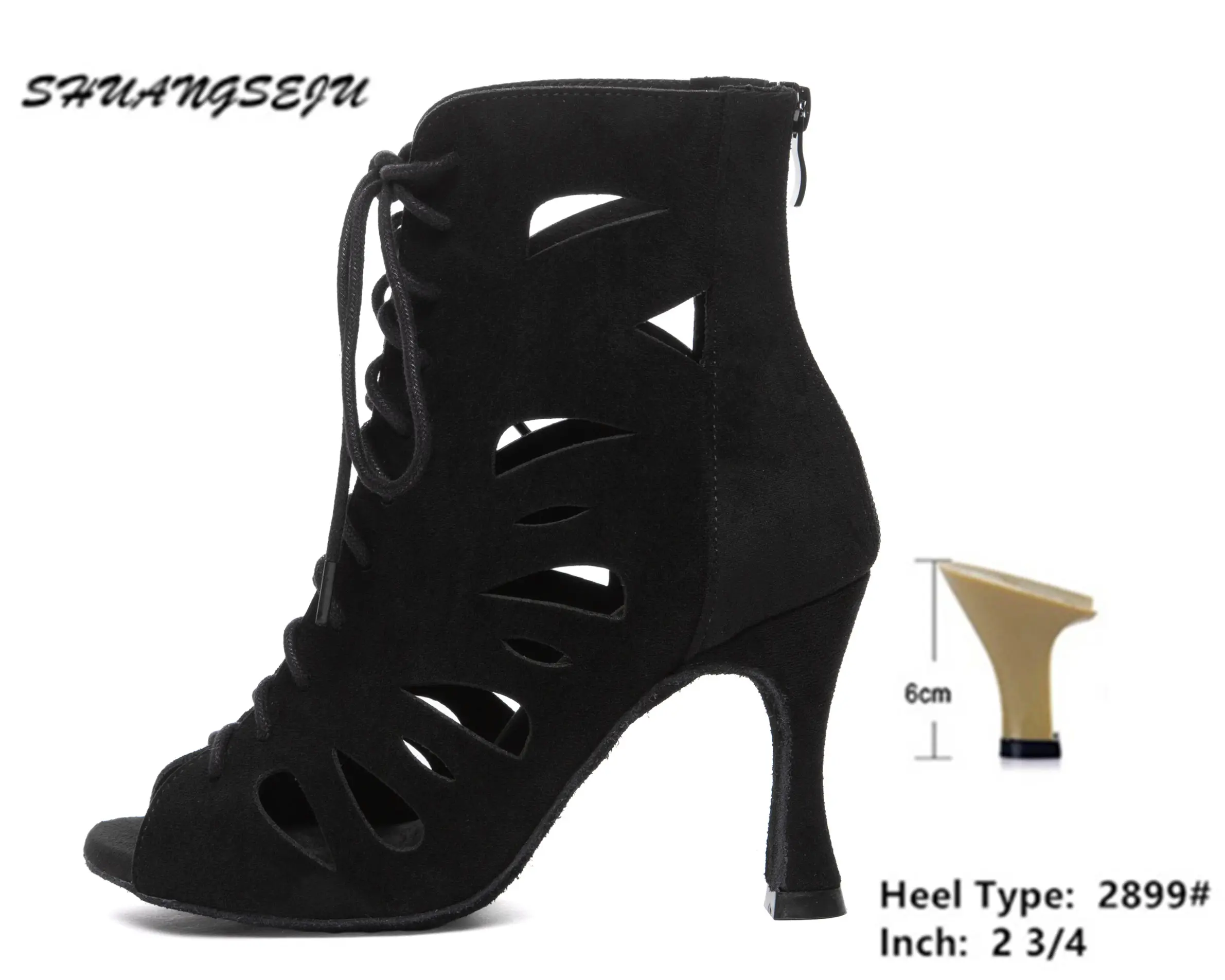 SHUANGSEJU New Women's Latin Dance Shoes Hollow Sexy Lace-Up Salsa Dance Shoes Bachata Black Jazz Ankle Boots Heels Dance Shoes product view