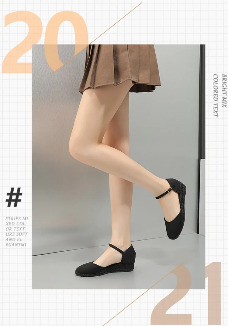 Baotou Sandals for Women's 2026 Summer Grass Woven Hemp Rope Slope Heel Shoes Women Round Toe Thick Sole Buckle Womens Sandals detail