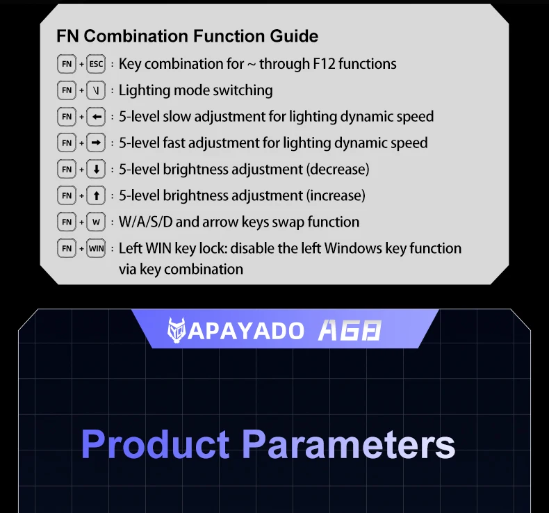 APAYADO A68 Wired Mechanical Keyboard Compact Layout Hot Swappable Blue/Red Switches RGB Backlight Full Key Rollover Type-C detail