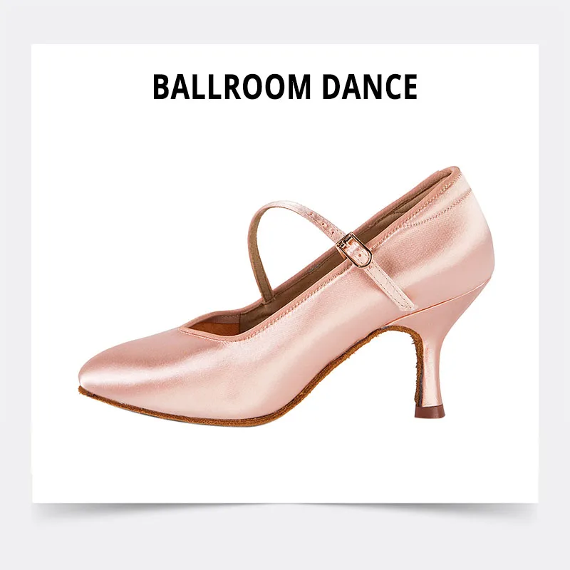 BD Dance Women Standard Shoes 138 ClASSIC Fresh Tan Satin High Heel Ladies Ballroom Dance Shoes Soft Outsole Modern Dance detail