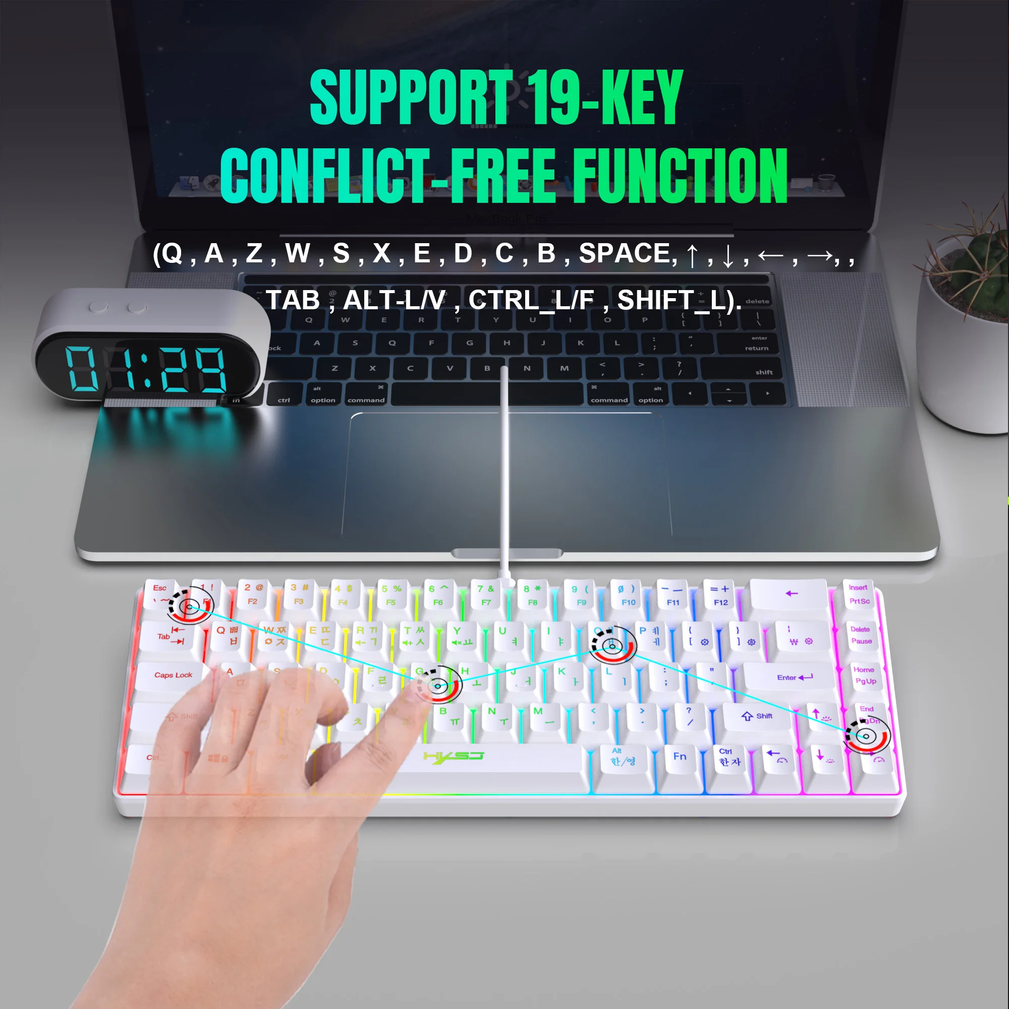 68 Keys Gaming Keyboard USB Wired Portable 20 RGB Backlight Korean Russian English Keyboard for Windows Laptops Computer detail