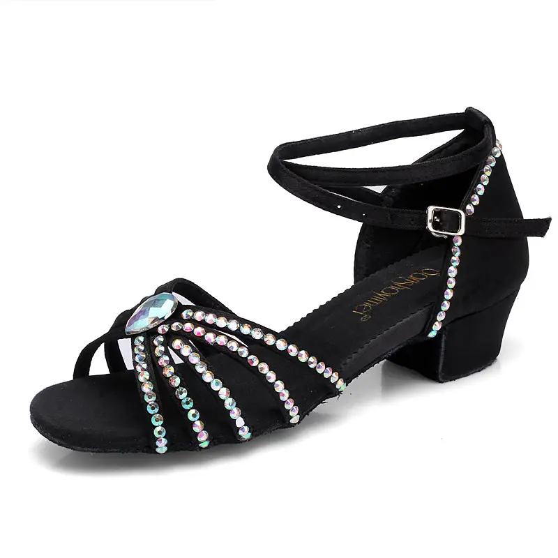 Summer Child Hot Latin Dance Shoes Women for Satin Salsa Dance Shoes Girls for Shine Rhinestone Ballroom Dance Shoes product view