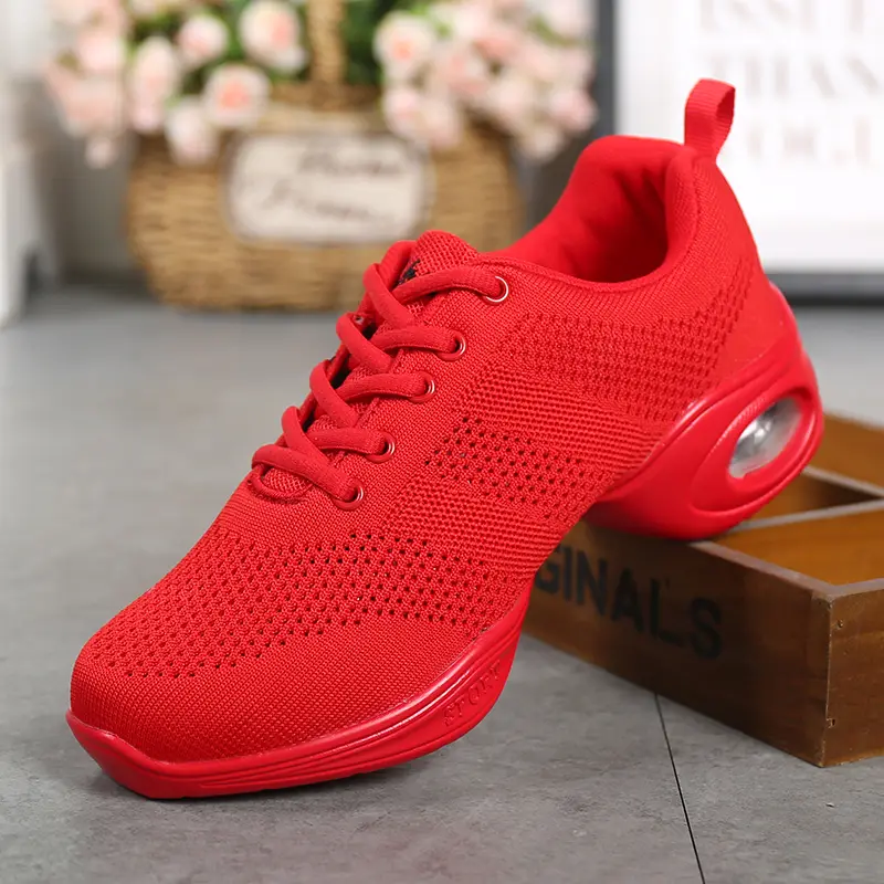 Women Mesh Dance Shoes Air Cushion Wedge Non Slip Lace Up Square Dance Aerobic Fitness Walking Sneakers 876 product view