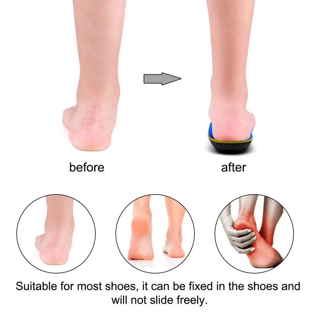 Severe Flat Foot Orthotic Insole Plantar Fasciitis Relieve Heel Pain Arch Support Shoes Insert For Women Men Sneakers Boots Sole detail