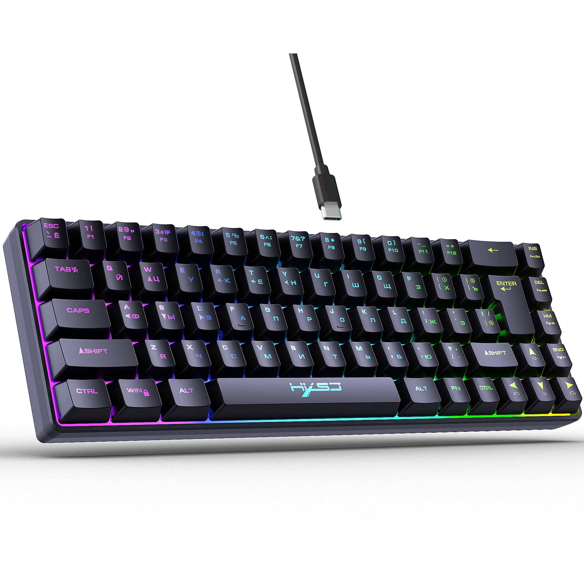 68 Keys Gaming Keyboard USB Wired Portable 20 RGB Backlight Korean Russian English Keyboard for Windows Laptops Computer detail