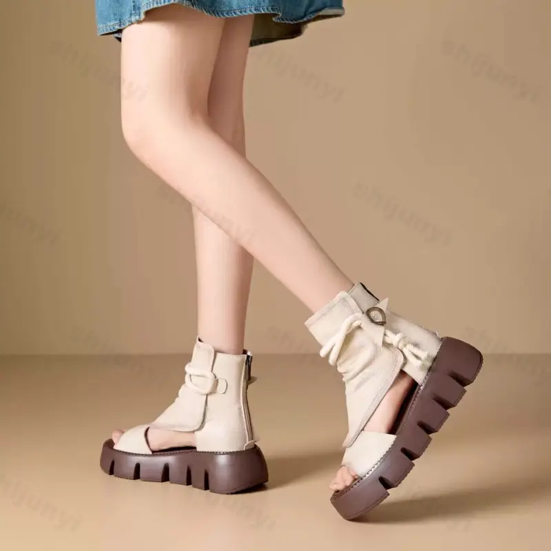 Thick Sole Roman Style Cool Boots for Women Summer 2025 New Fashion Comfortable Slope Heel High Top Versatile Fish Mouth Sandals