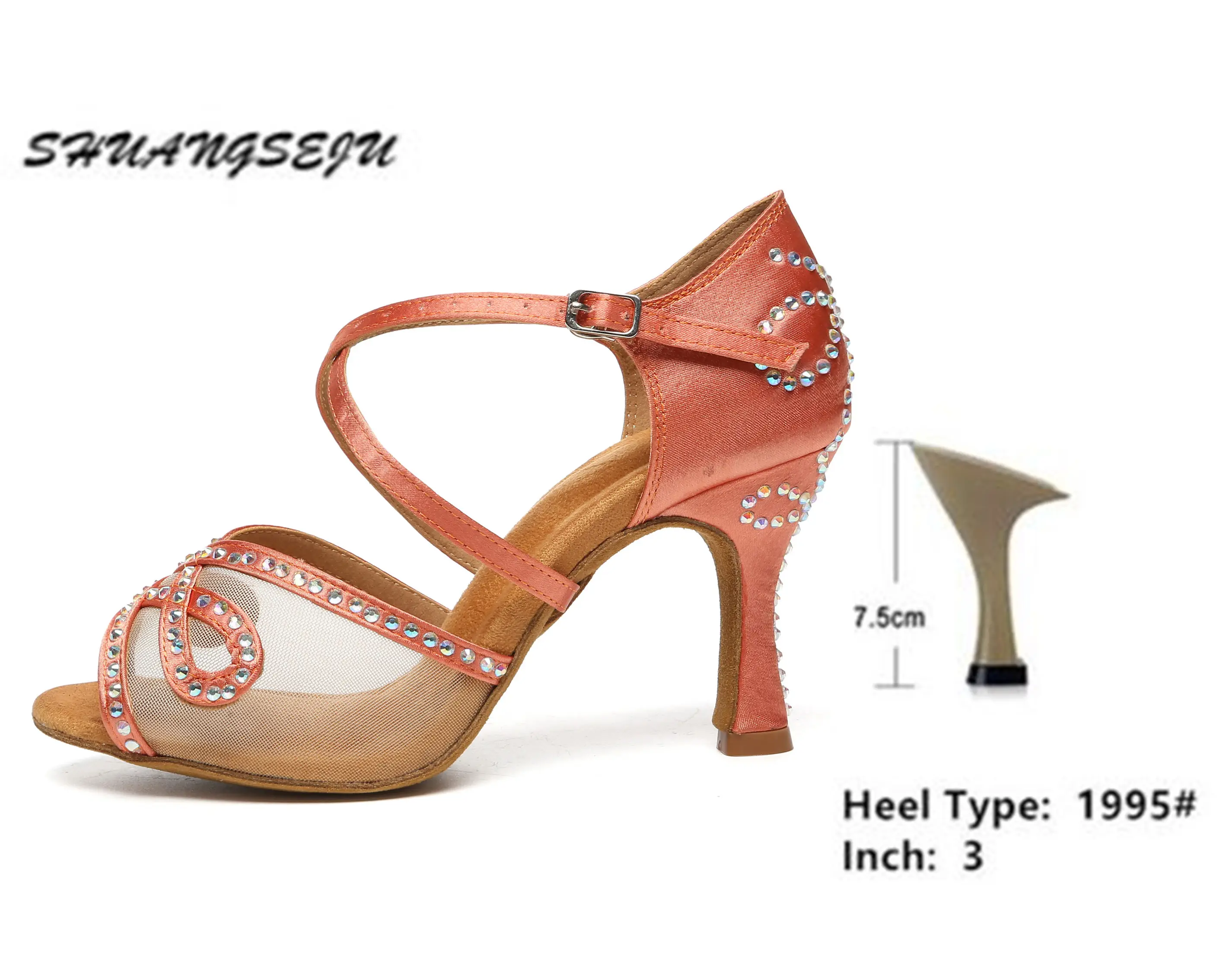 SHUANGSEJU New adult Latin dance Shoes Women Salsa Fashion shiny glass slipper Bachata performance shoes Black Everything 6-10cm product view