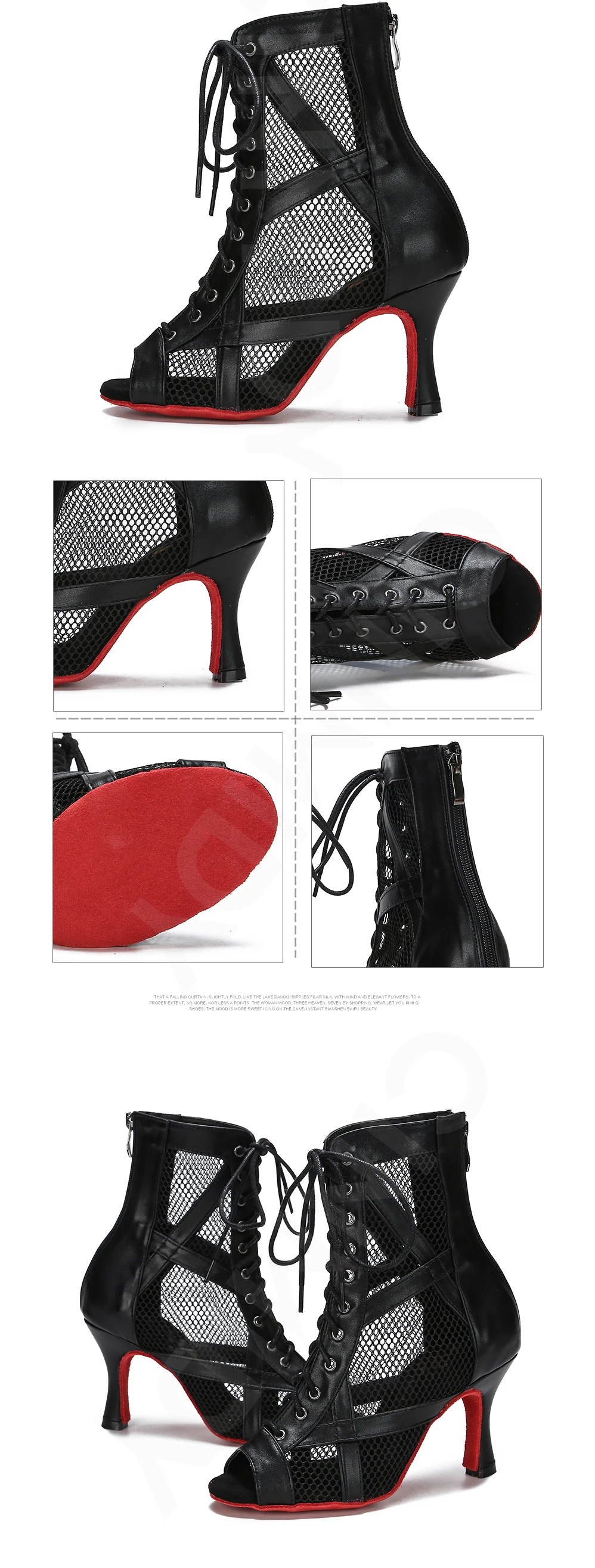 CINMIDY Leather Dance Boots Red /Black lSole Ballroom Dancing Shoes Latin Dance Shoes Woman Pole Dance Boots Ladies Party Shoes detail