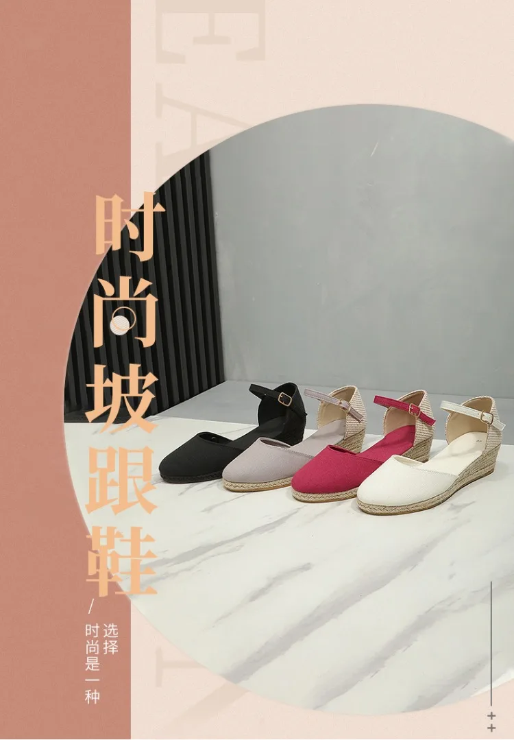 Baotou Sandals for Women's 2026 Summer Grass Woven Hemp Rope Slope Heel Shoes Women Round Toe Thick Sole Buckle Womens Sandals detail