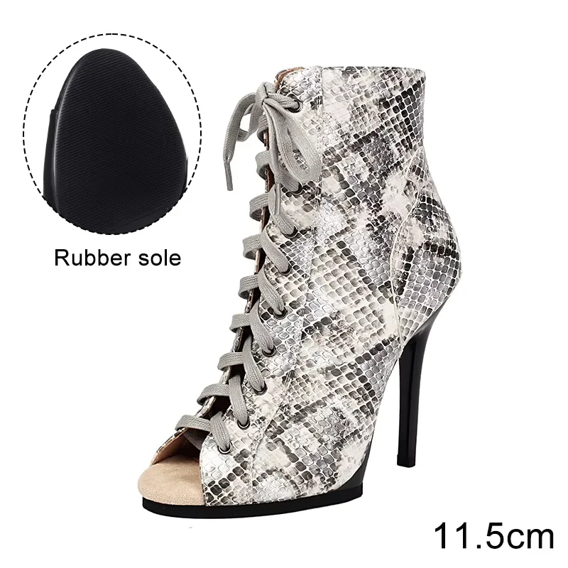 Black Sexy PU Platform Jazz Latin Custom Dance Shoes Lace-up High Heels Dance Shoes Soft-soled Short Boots Dance Boots for Women product view