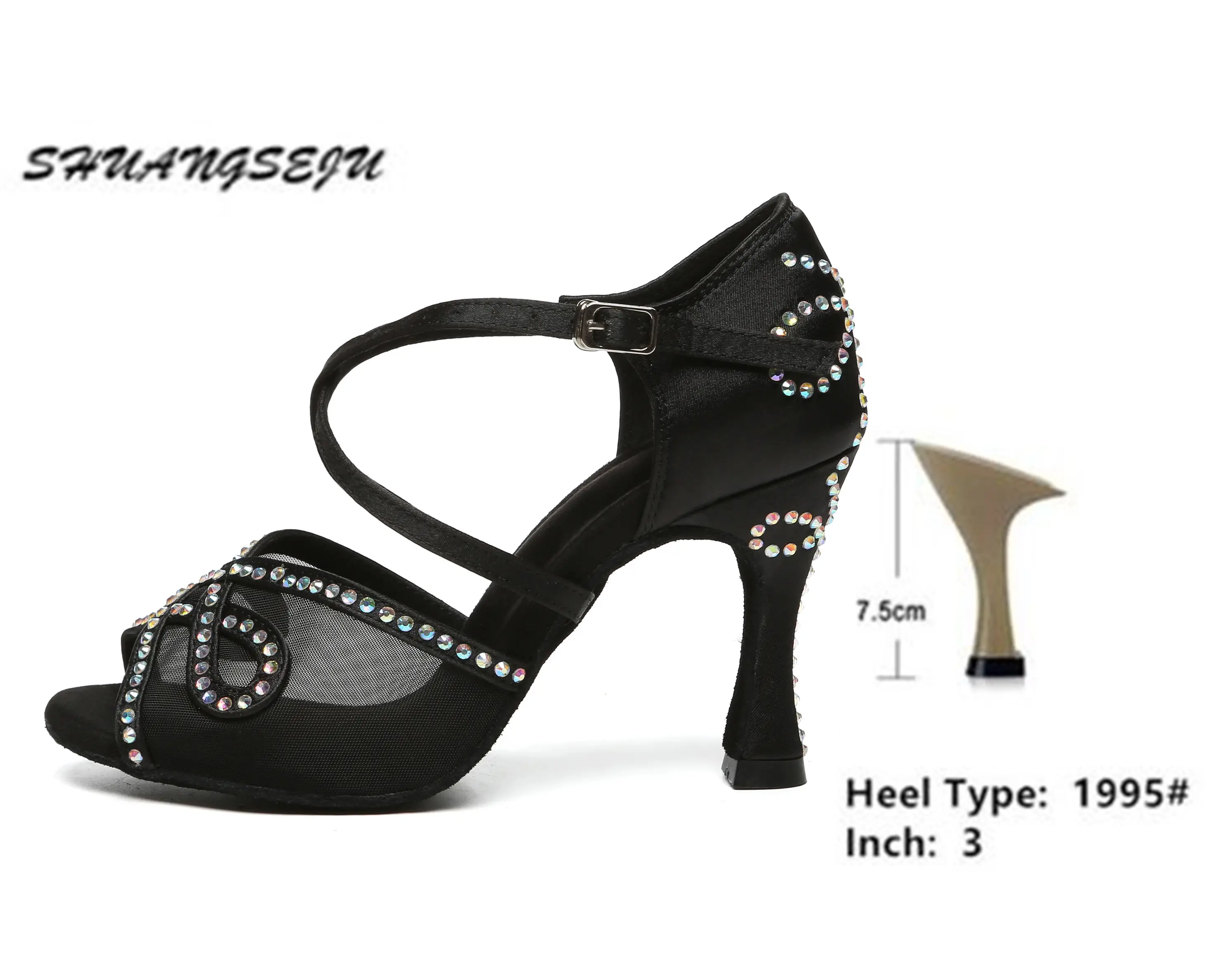 SHUANGSEJU New adult Latin dance Shoes Women Salsa Fashion shiny glass slipper Bachata performance shoes Black Everything 6-10cm product view