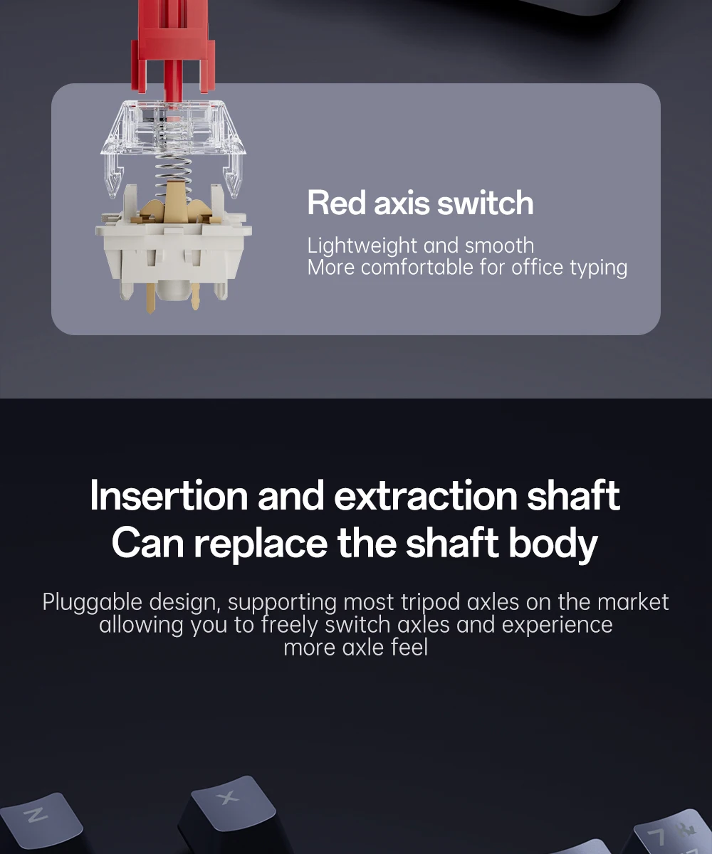 MUCAI 61 key USB hot swappable esports mechanical keyboard game red axis LED cool light effect compact and practical detail