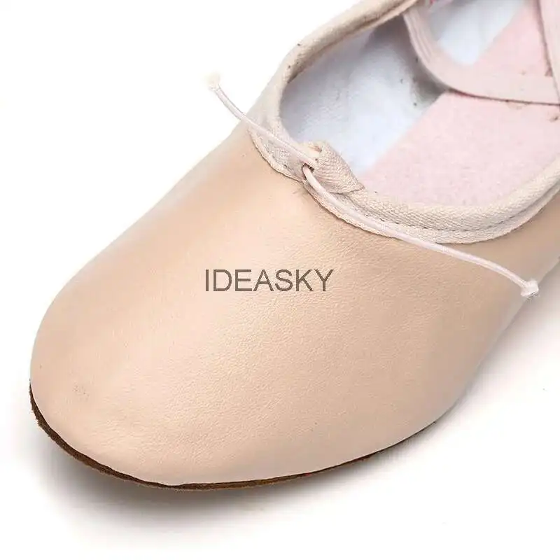 Quality Dancing Shoes For Women Middle Heel Pigskin Canvas Leather Girls Women's Ballet Dance Shoes Belly Yoga Teachers's Shoes detail