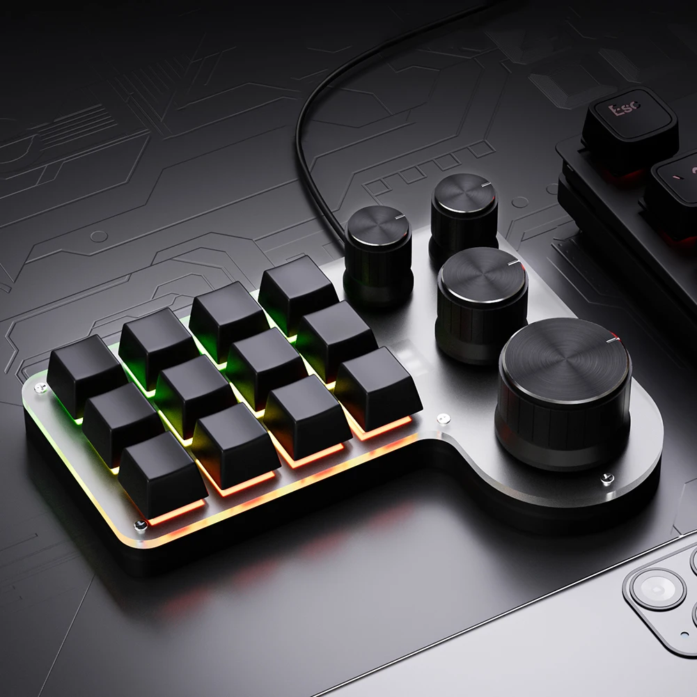 Programmable Customized Keyboard RGB 12 Keys 4 Knob Macro Keypad Hot-swap USB Wired/Bluetooth-Compatible Mechanical Keyboard detail